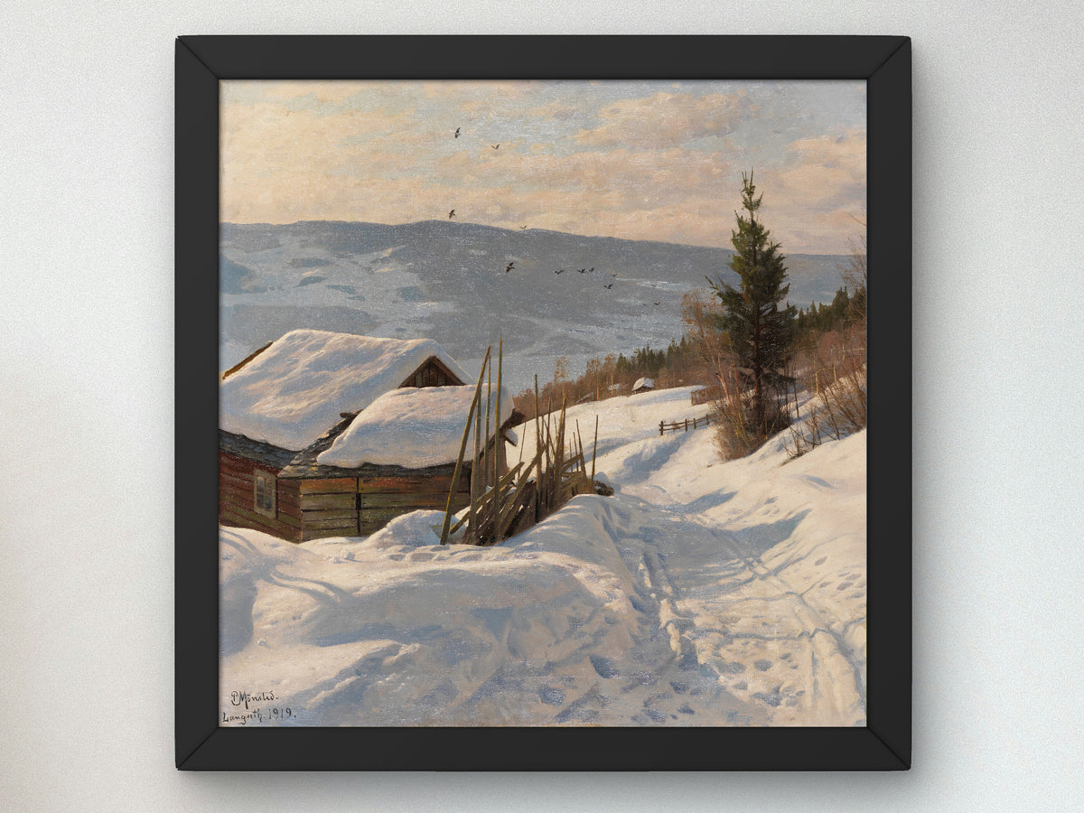 Sunny Winter Day in Norway by Peder Mørk Mønsted 1919, Wall Art Print, Fine Art Reproduction, Museum Quality Decor, Poster