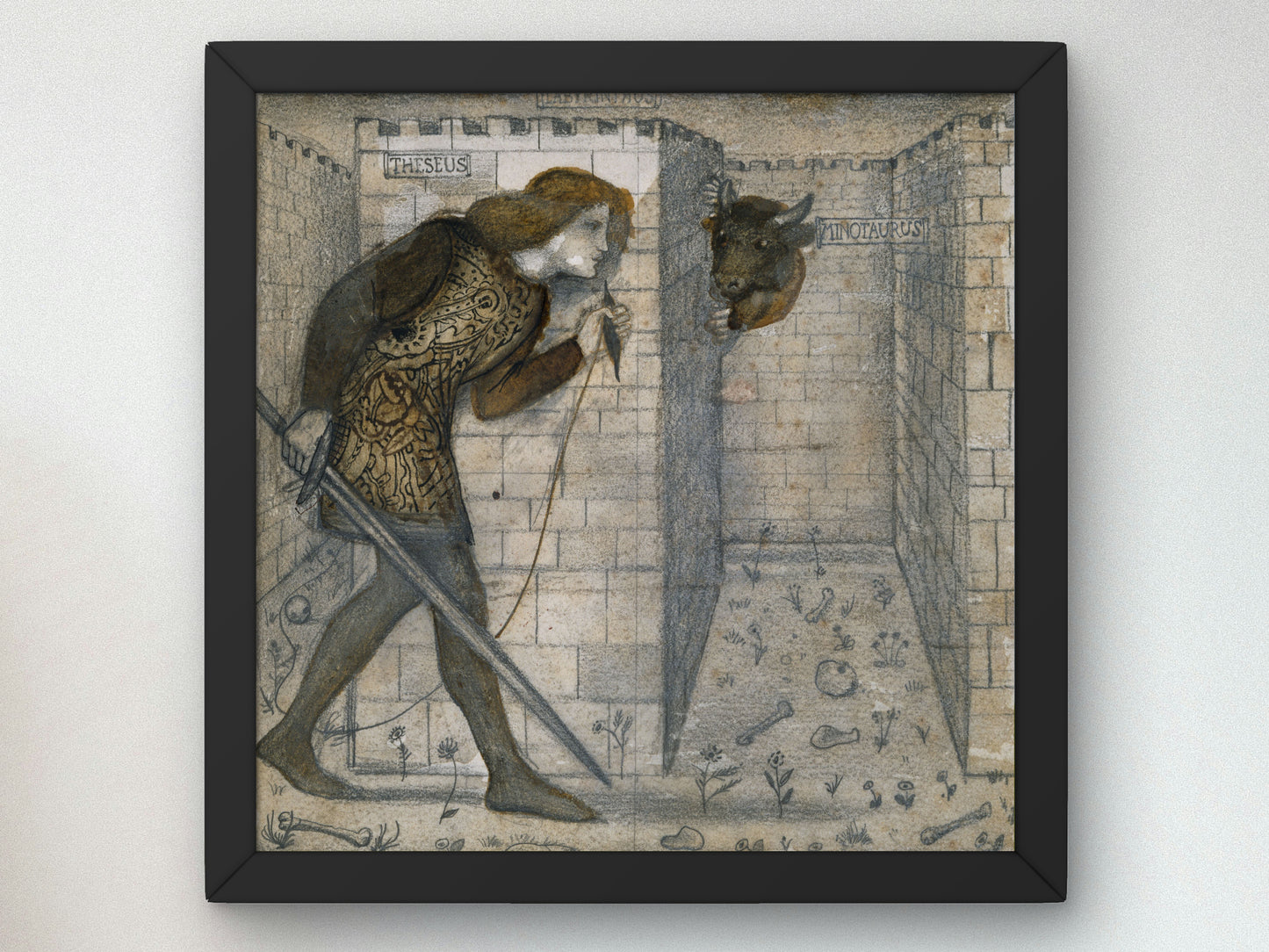 Theseus and the Minotaur in the Labyrinth by Edward Coley Burne Jones 1861, Wall Art Print, Fine Art Reproduction, Museum Quality Decor