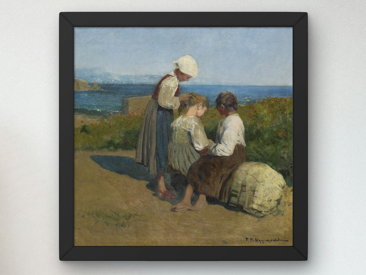 Girls Braiding Their Hair by Feliks Michał Wygrzywalski 1894, Wall Art Print, Fine Art Reproduction, Museum Quality Decor, Poster