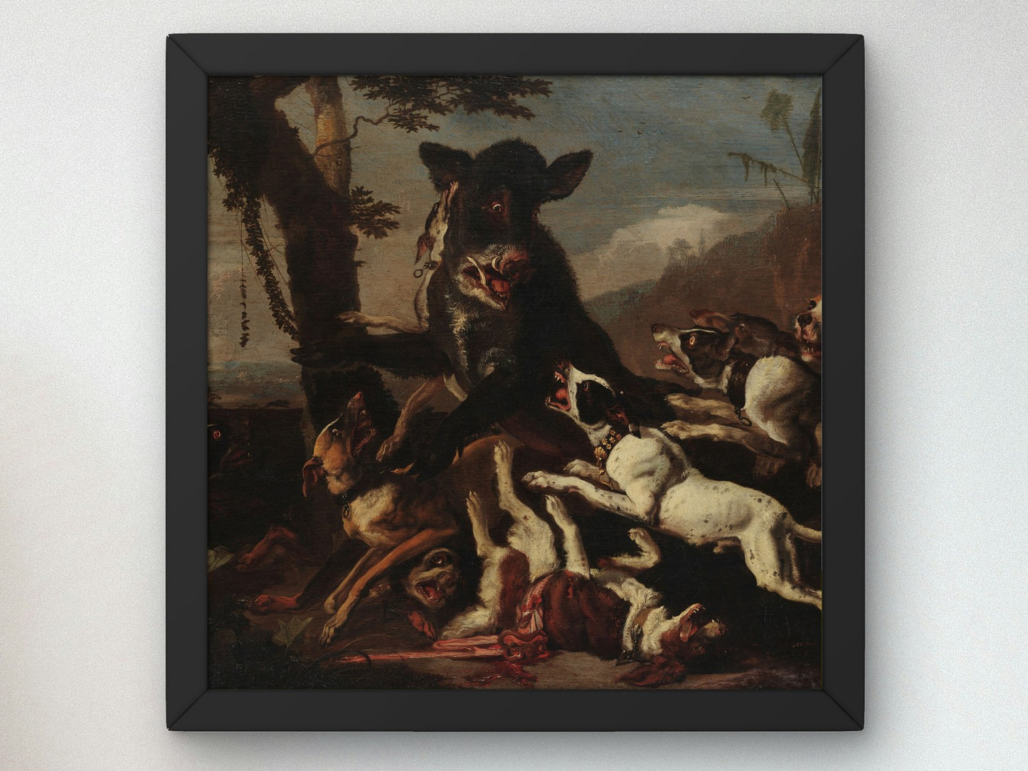 Wild Boar Hunting by Abraham Hondius 1668, Wall Art Print, Fine Art Reproduction, Museum Quality Decor, Poster