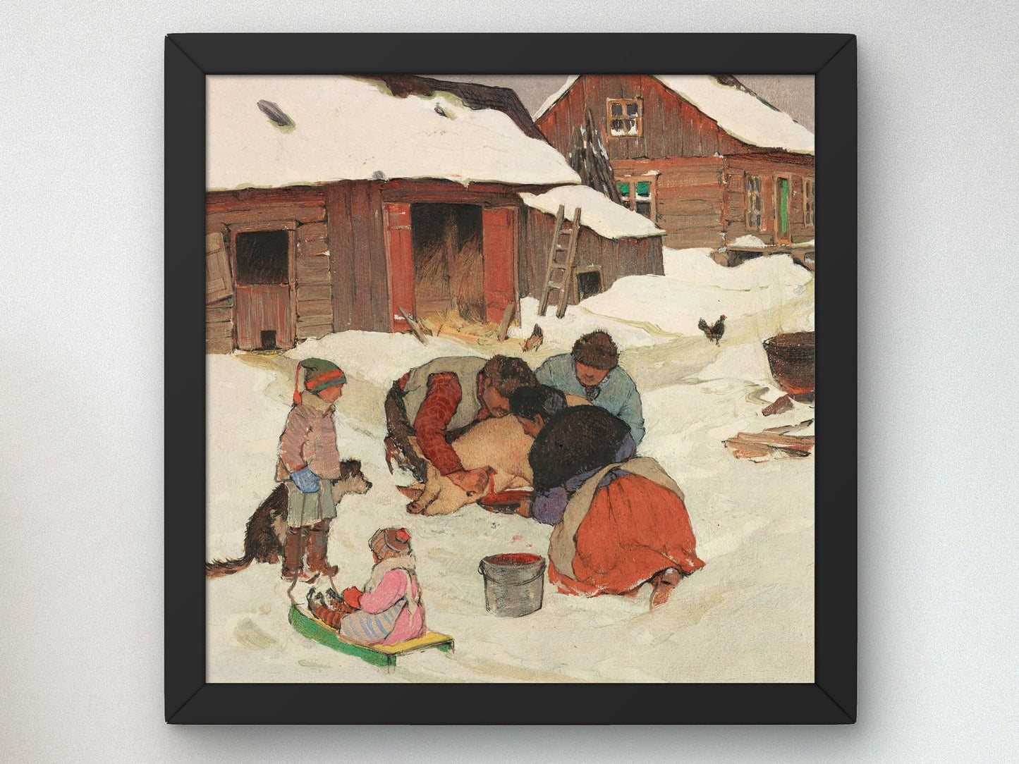 Killing the Pig by Clarence Gagnon 1928, Wall Art Print, Fine Art Reproduction, Museum Quality Decor, Poster
