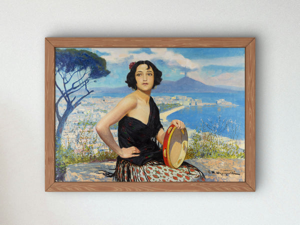 Woman Against the Backdrop of Naples by Feliks Wygrzywalski, Wall Art Print, Fine Art Reproduction, Museum Quality Decor, Poster