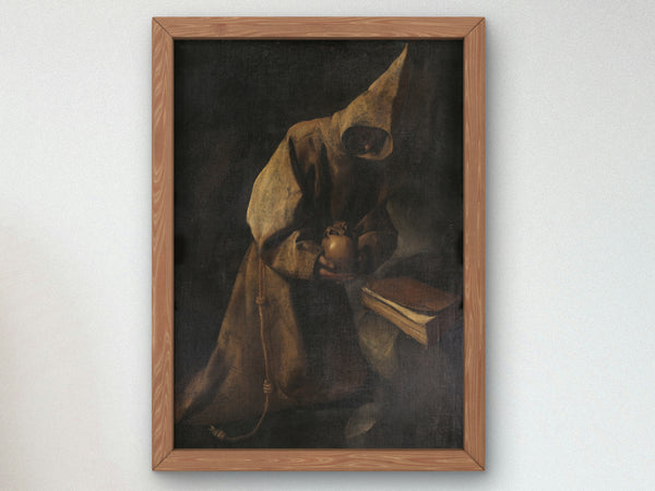 Saint Francis in Meditation by Francisco de Zurbarán 1632, Wall Art Print, Fine Art Reproduction, Museum Quality Decor, Poster