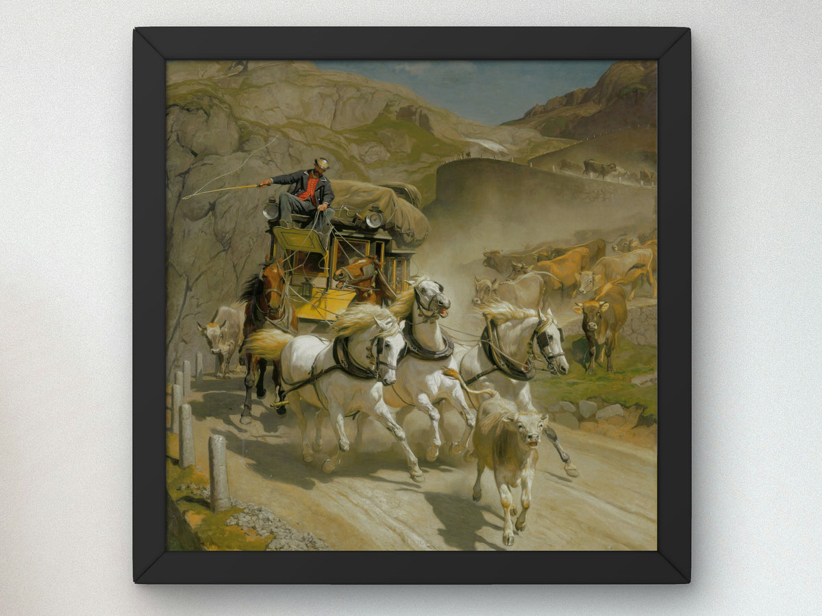The Gotthard Mail Coach by Rudolf Koller 1873, Wall Art Print, Fine Art Reproduction, Museum Quality Decor, Poster