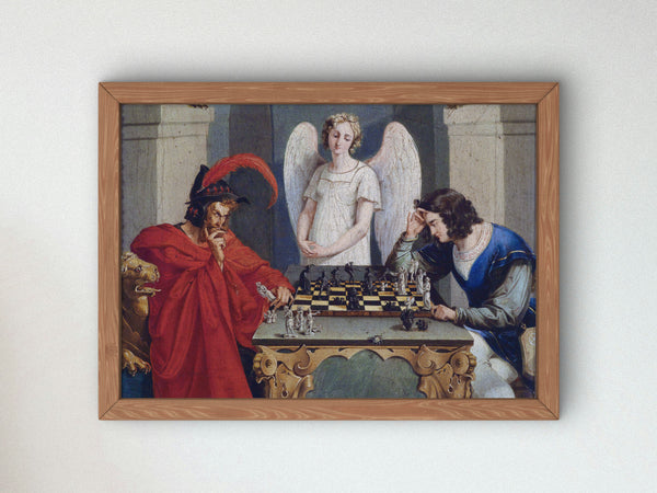 The Devil's Checkmate by Friedrich August Moritz Retzsch 1831, Wall Art Print, Fine Art Reproduction, Museum Quality Decor, Poster