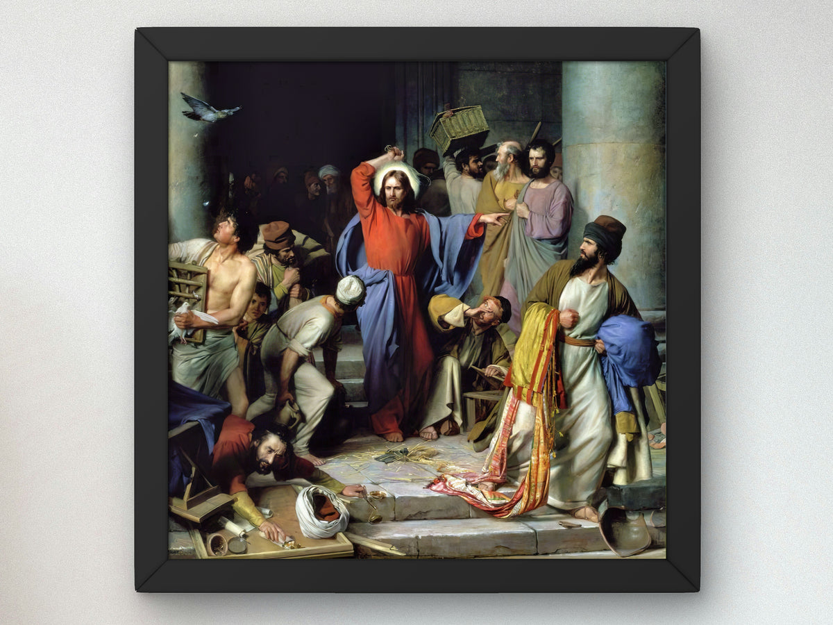 Casting out the Money Changers by Carl Bloch 1874, Wall Art Print, Fine Art Reproduction, Museum Quality Decor, Poster