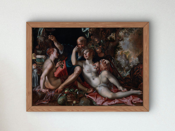 Lot and His Daughters by Joachim Wtewael 1597, Wall Art Print, Fine Art Reproduction, Museum Quality Decor, Poster