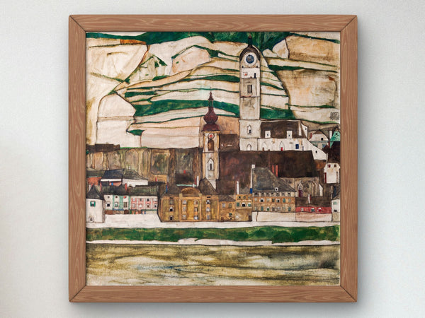 Stein on the Danube Seen from the South by Egon Schiele 1913, Wall Art Print, Fine Art Reproduction, Museum Quality Decor, Poster