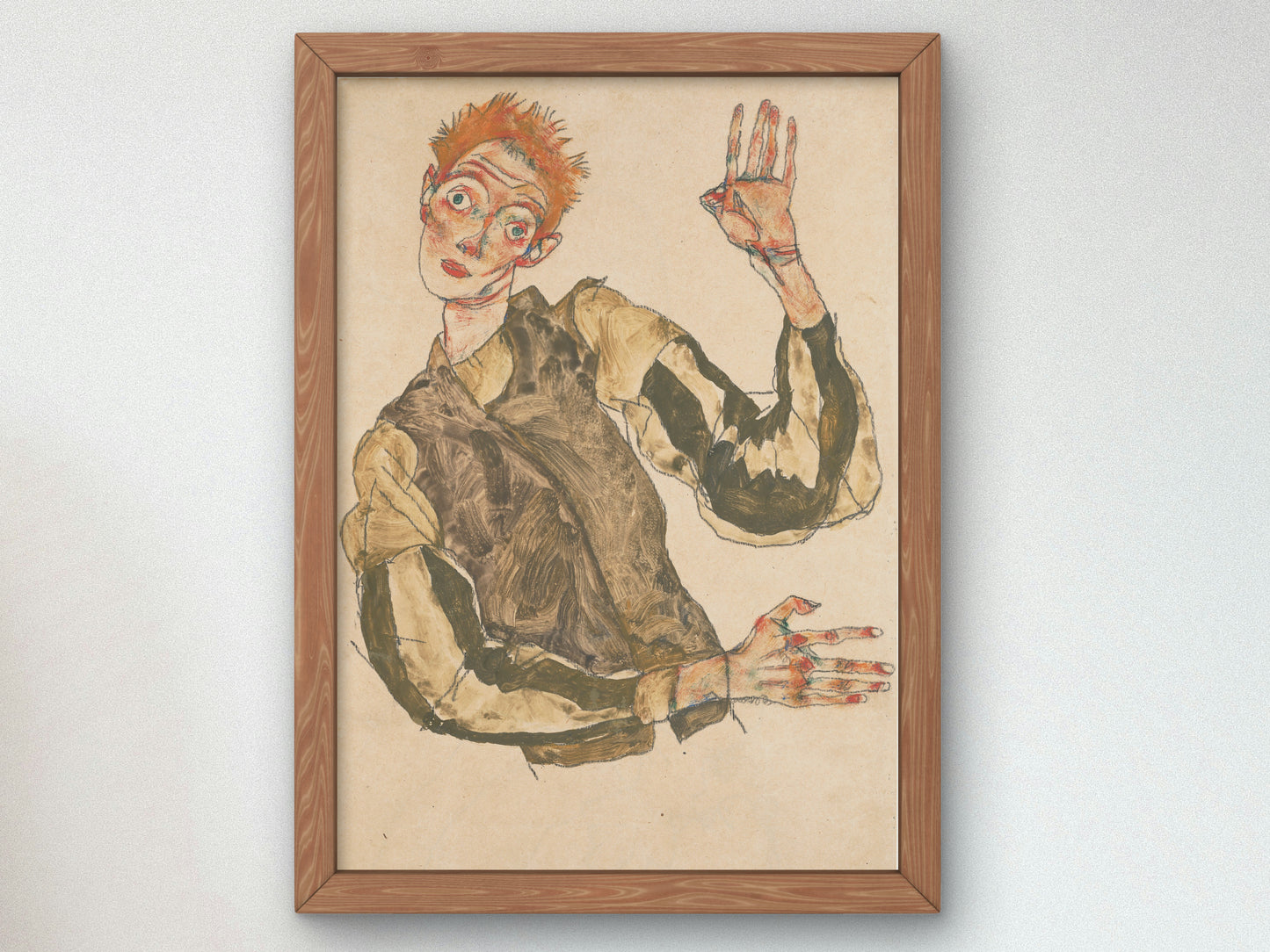 Self Portrait with Striped Armlets by Egon Schiele 1915, Wall Art Print, Fine Art Reproduction, Museum Quality Decor, Poster