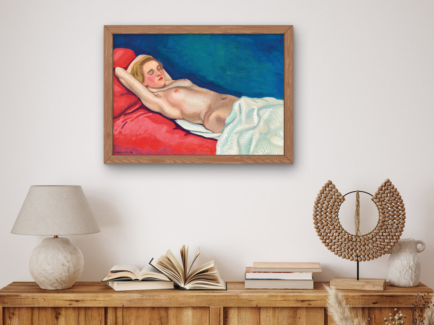 Reclining Nude on a Red Sofa by Félix Vallotton 1923, Wall Art Print, Fine Art Reproduction, Museum Quality Decor, Poster