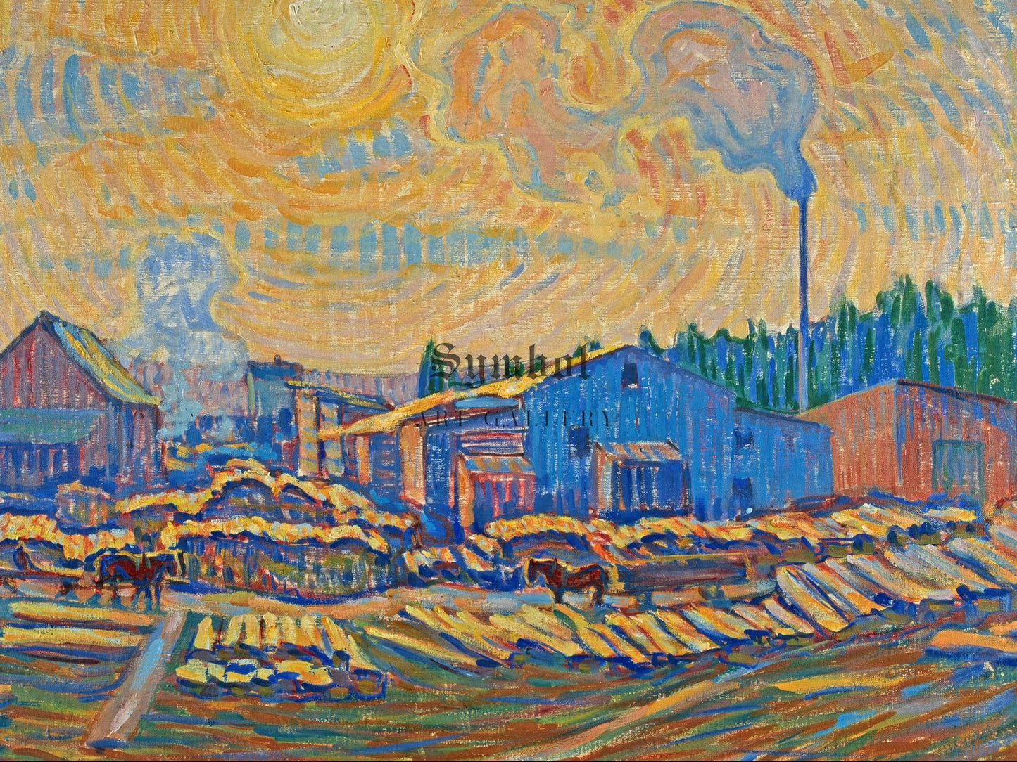 The Sawmill, December sun by Ester Almqvist 1914, Wall Art Print, Fine Art Reproduction, Museum Quality Decor, Poster