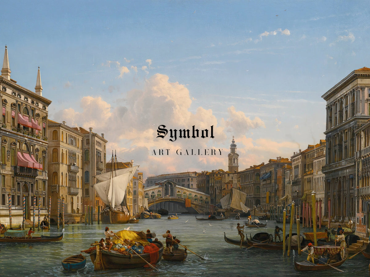 A View of the Grand Canal Looking Towards the Rialto Bridge Venice by Friedrich von Nerly, Wall Art Print, Fine Art Reproduction