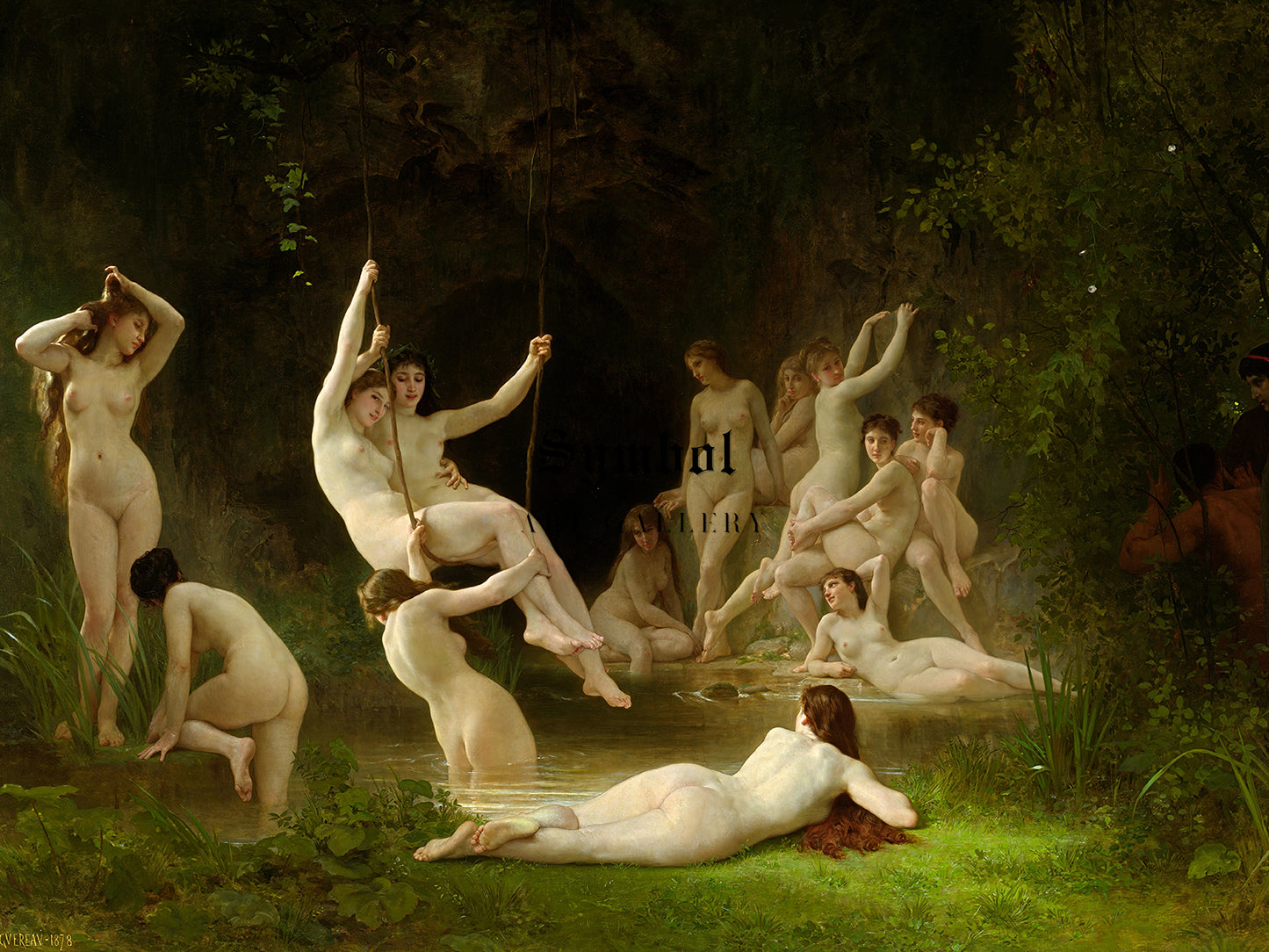 Nymphaeum by William Bouguereau 1878, Wall Art Print, Fine Art Reproduction, Museum Quality Decor, Poster