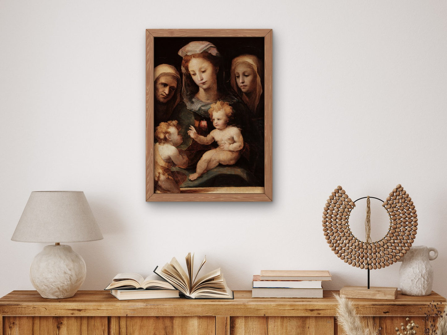 Madonna with Child and Saints John the Baptist Elizabeth and Catherine of Siena by Domenico Beccafumi 1550, Wall Art Print