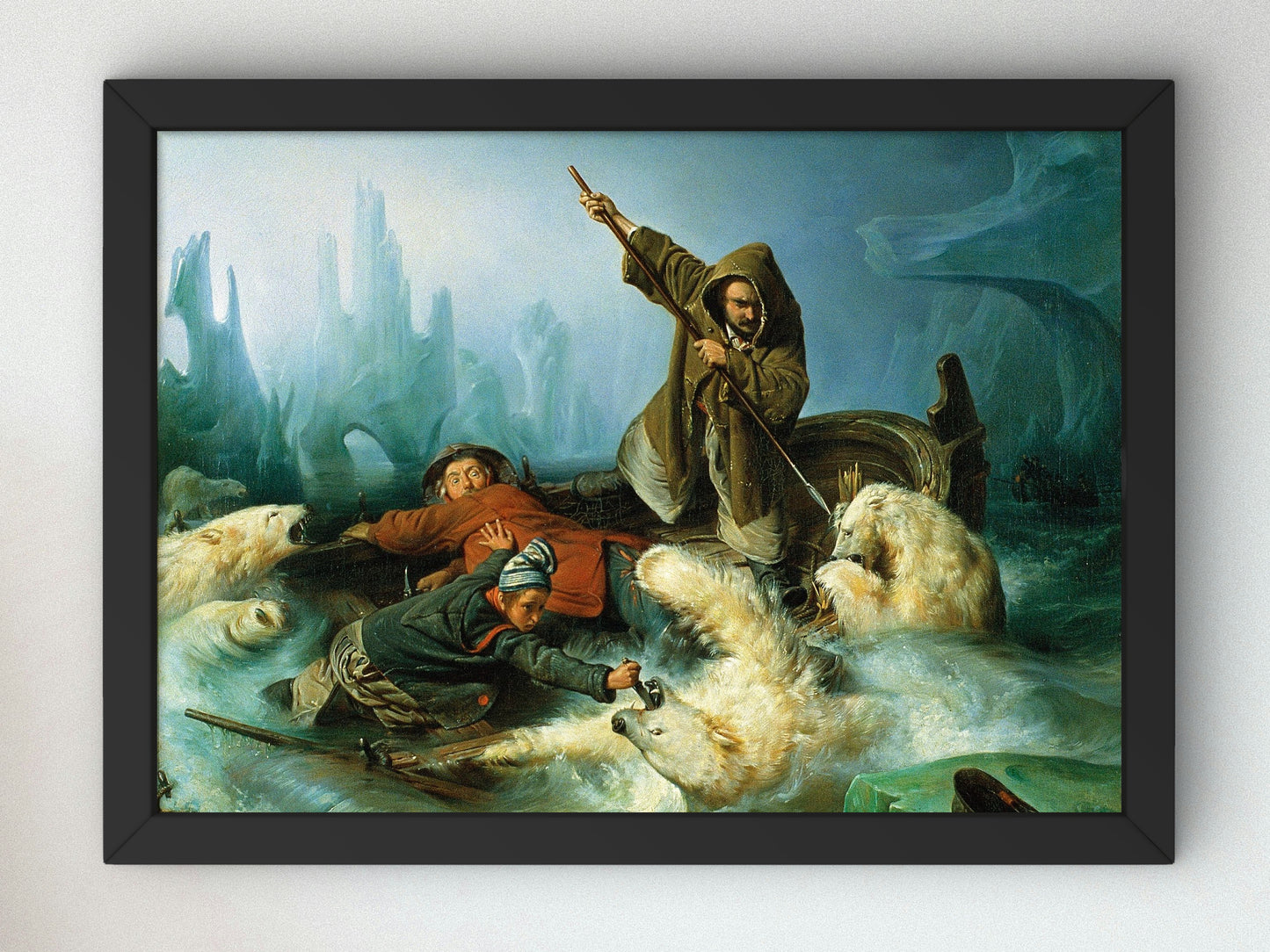 Fighting Polar Bears by Francois Auguste Biard, Wall Art Print, Fine Art Reproduction, Museum Quality Decor, Poster