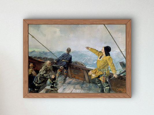 Leiv Erikson discovering America by Christian Krohg 1893, Wall Art Print, Fine Art Reproduction, Museum Quality Decor, Poster