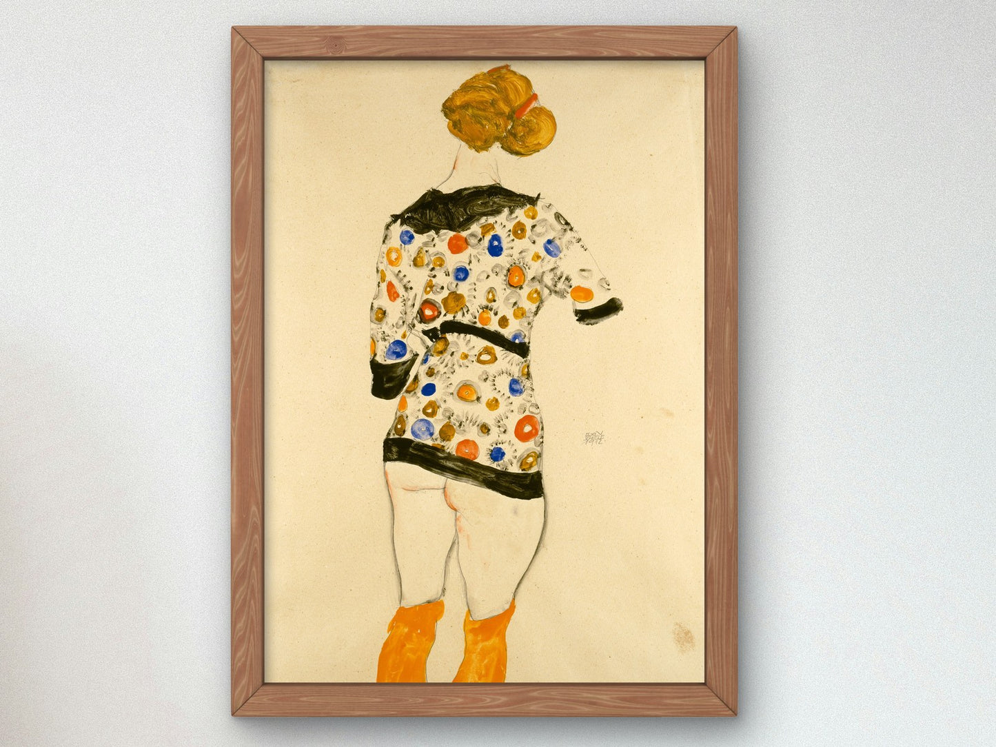 Standing Woman in a Patterned Blouse by Egon Schiele 1912, Wall Art Print, Fine Art Reproduction, Museum Quality Decor, Poster