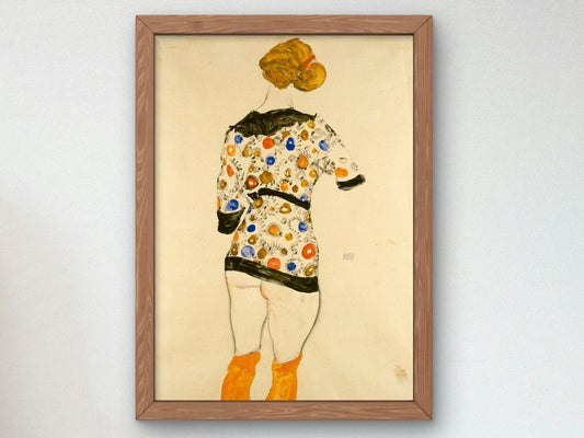 Standing Woman in a Patterned Blouse by Egon Schiele 1912, Wall Art Print, Fine Art Reproduction, Museum Quality Decor, Poster