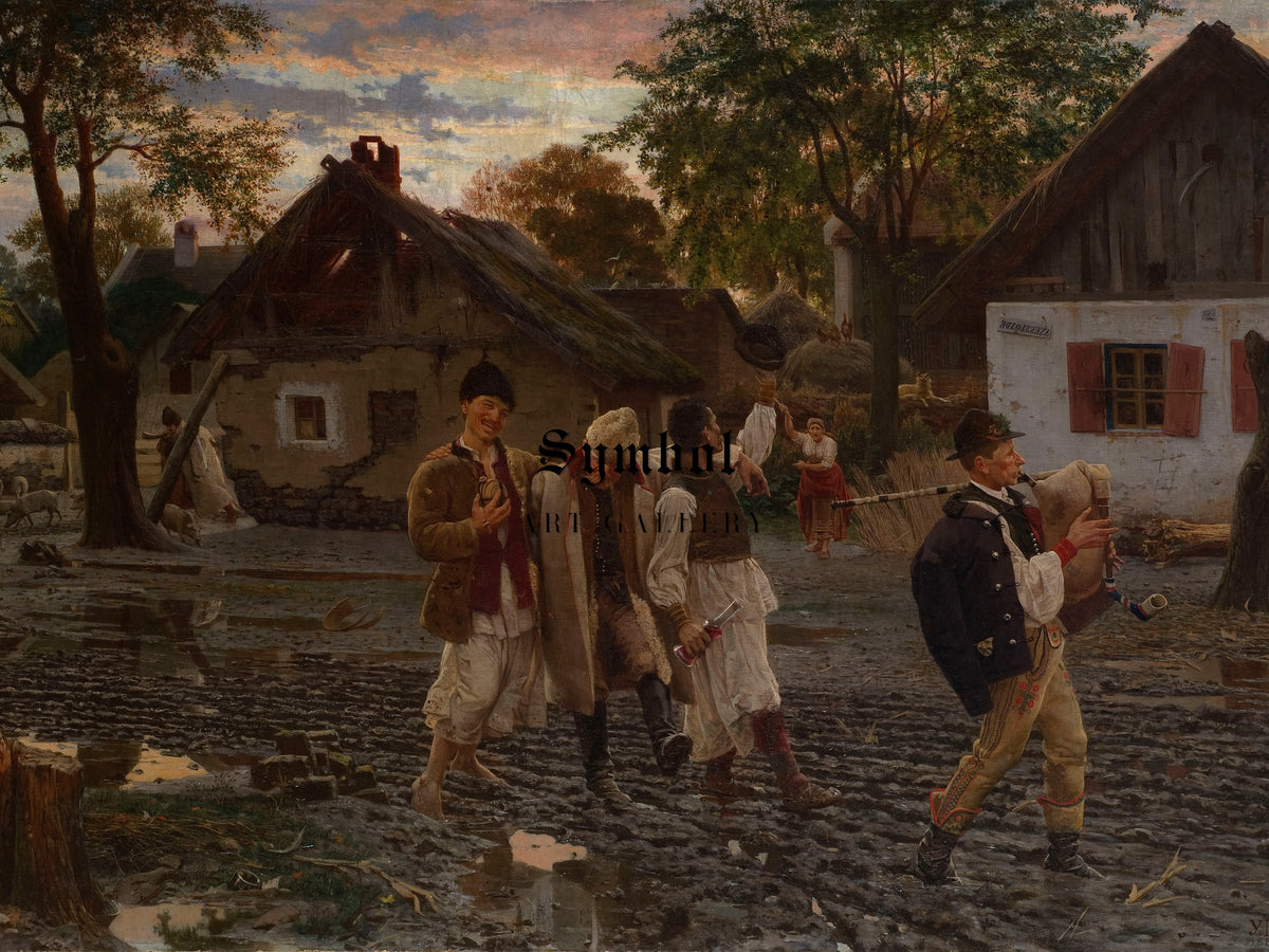 Happy Brothers by Uroš Predić 1887, Wall Art Print, Fine Art Reproduction, Museum Quality Decor, Poster