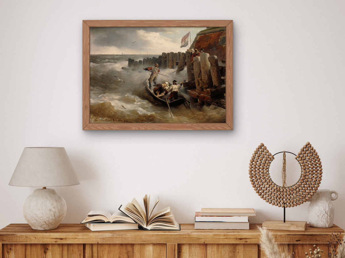 Beach by a Town with Old Tower and Rampart by Andreas Achenbach 1876, Wall Art Print, Fine Art Reproduction, Museum Quality Decor, Poster