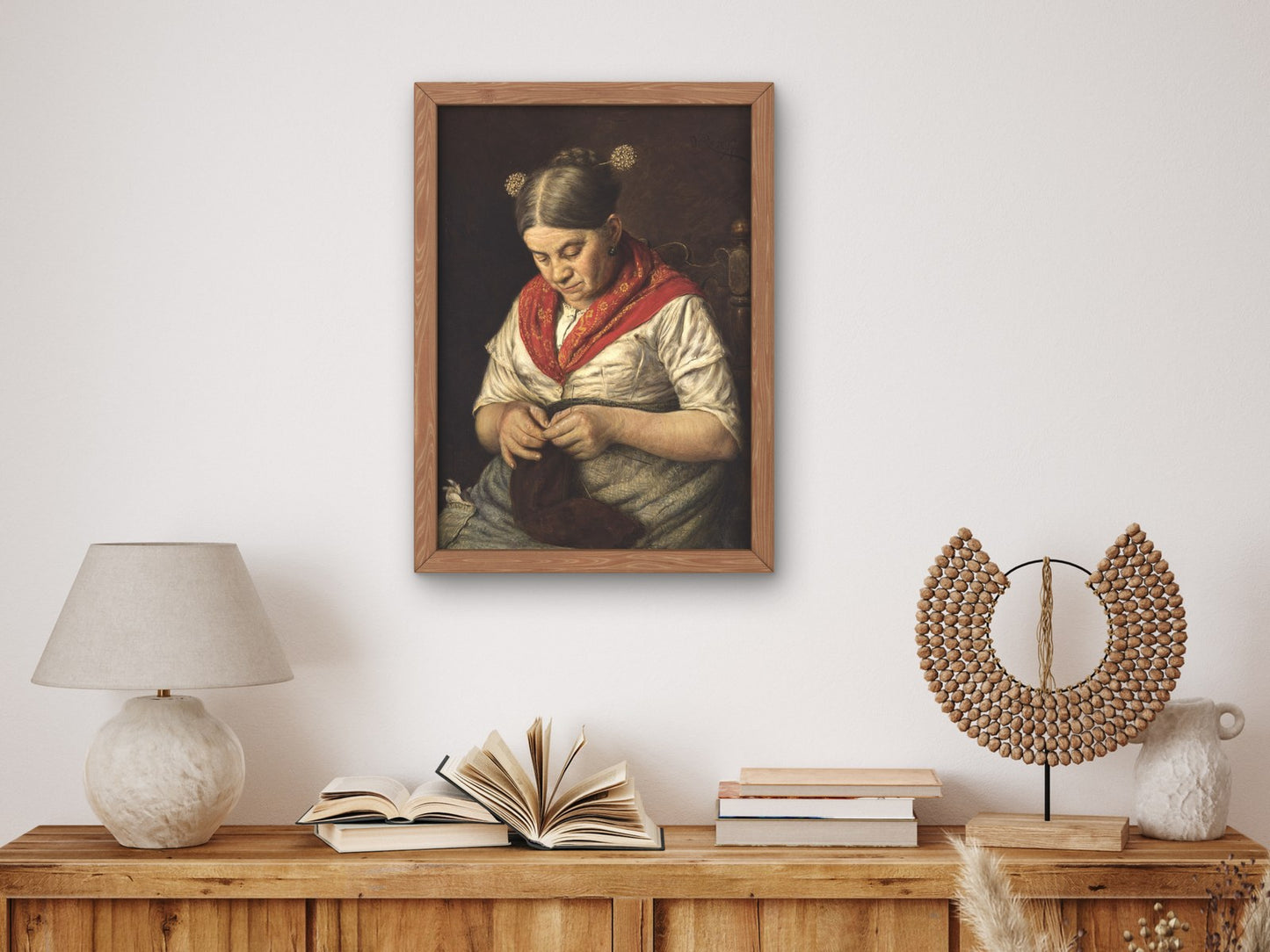 Woman Knitting by Domenico Pesenti, Wall Art Print, Fine Art Reproduction, Museum Quality Decor, Poster
