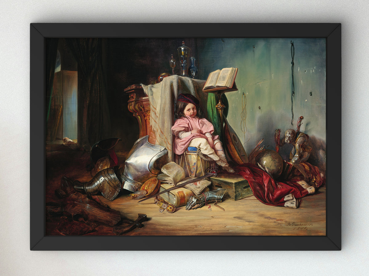 A Child on a Drum by Josef Danhauser 1841, Wall Art Print, Fine Art Reproduction, Museum Quality Decor, Poster
