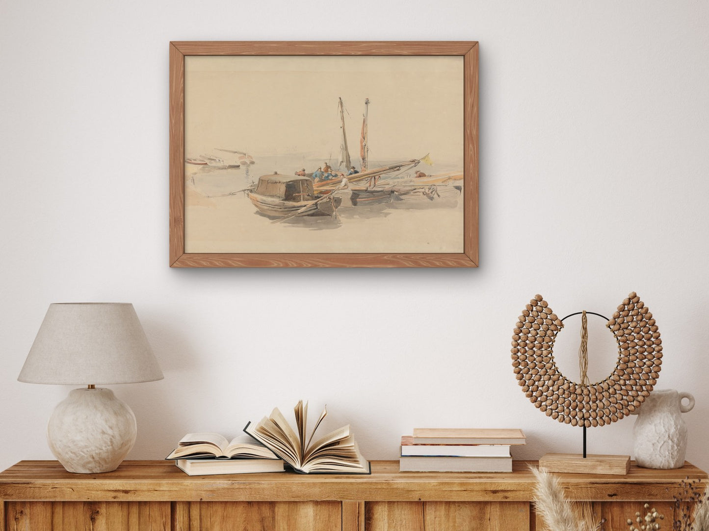 Fishing Boats at Anchor by Edward Angelo Goodall 1850, Wall Art Print, Fine Art Reproduction, Museum Quality Decor, Poster