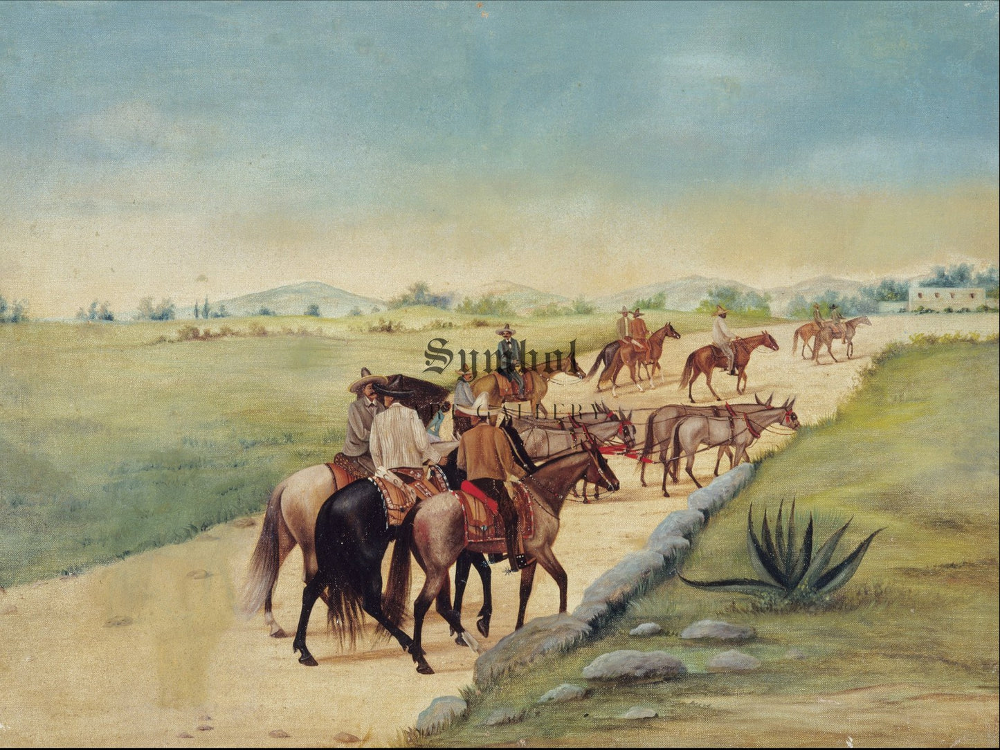 Jinetes y coche con tiro de cuatro mulas by Ernesto Icaza 1918, Wall Art Print, Fine Art Reproduction, Museum Quality Decor, Poster