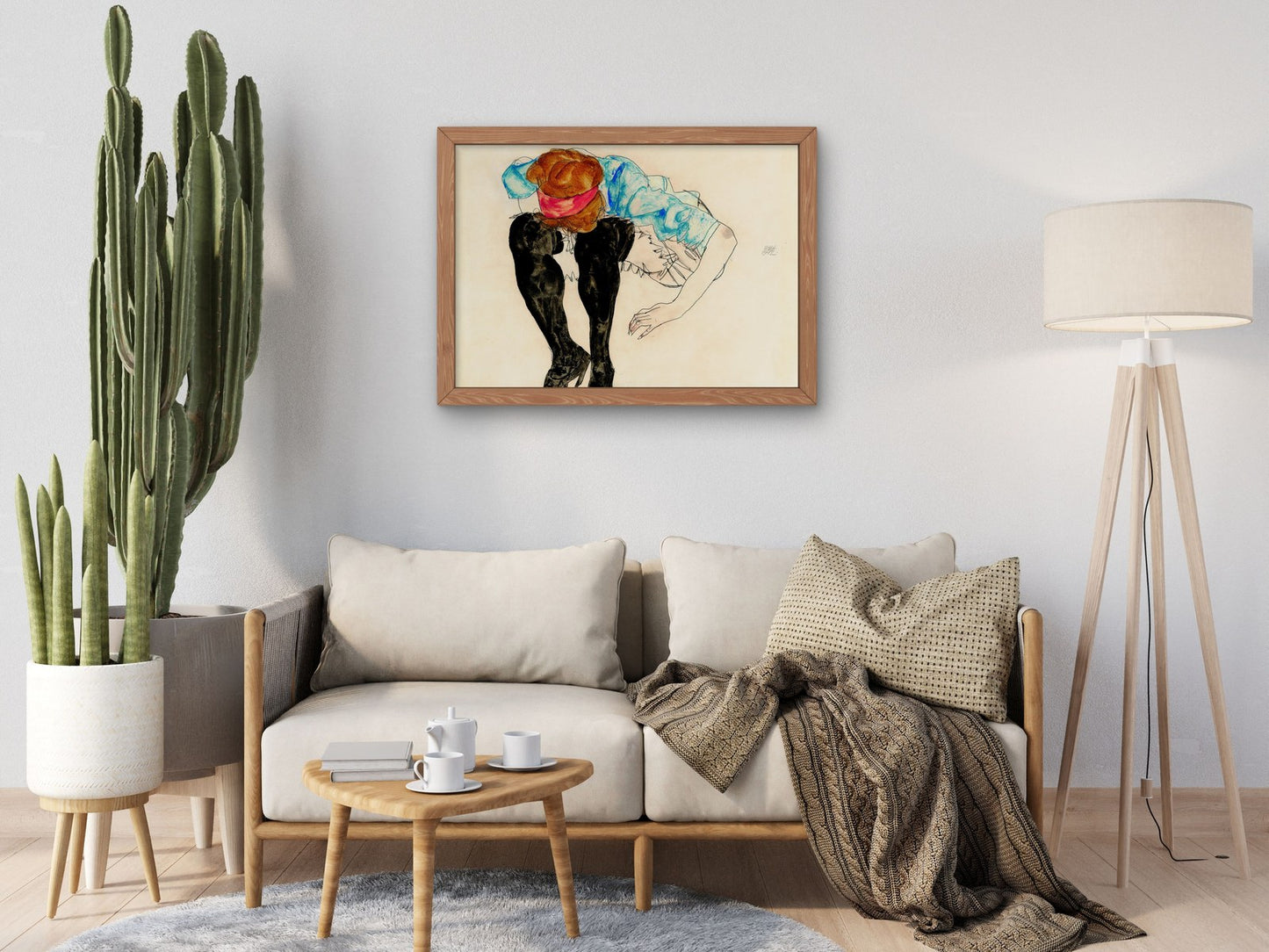Blond Girl Leaning Forward with Black Stockings by Egon Schiele 1912, Wall Art Print, Fine Art Reproduction, Museum Quality Decor, Poster
