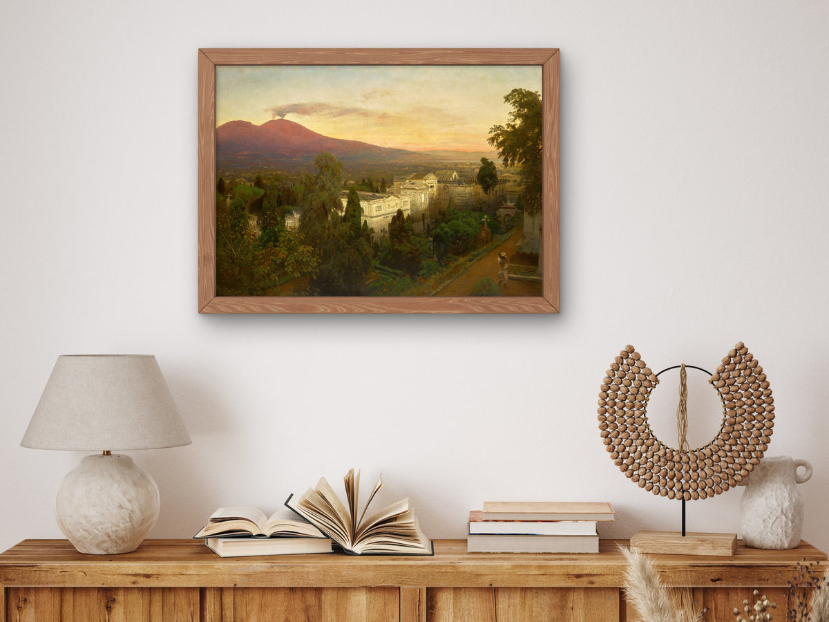 Campo Santo in Poggioreale, the Vesuvius Beyond by Oswald Achenbach, Wall Art Print, Fine Art Reproduction, Museum Quality Decor, Poster