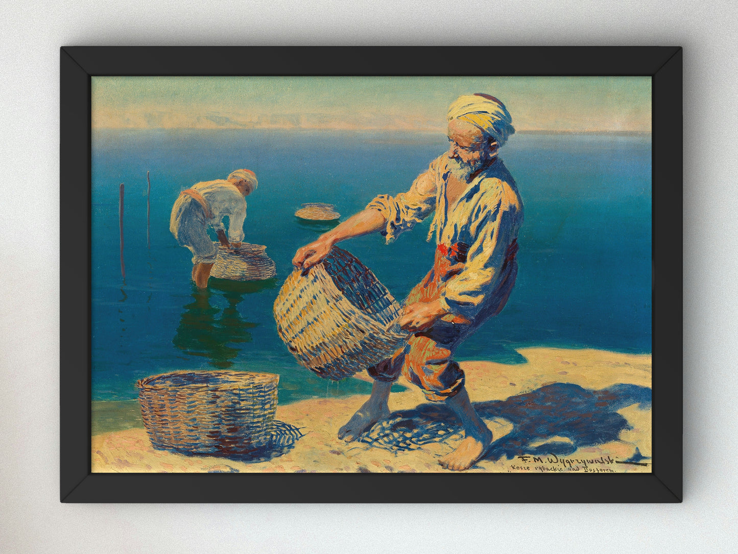 Fishermen with Baskets at the Bosphorus by Feliks Wygrzywalski, Wall Art Print, Fine Art Reproduction, Museum Quality Decor, Poster
