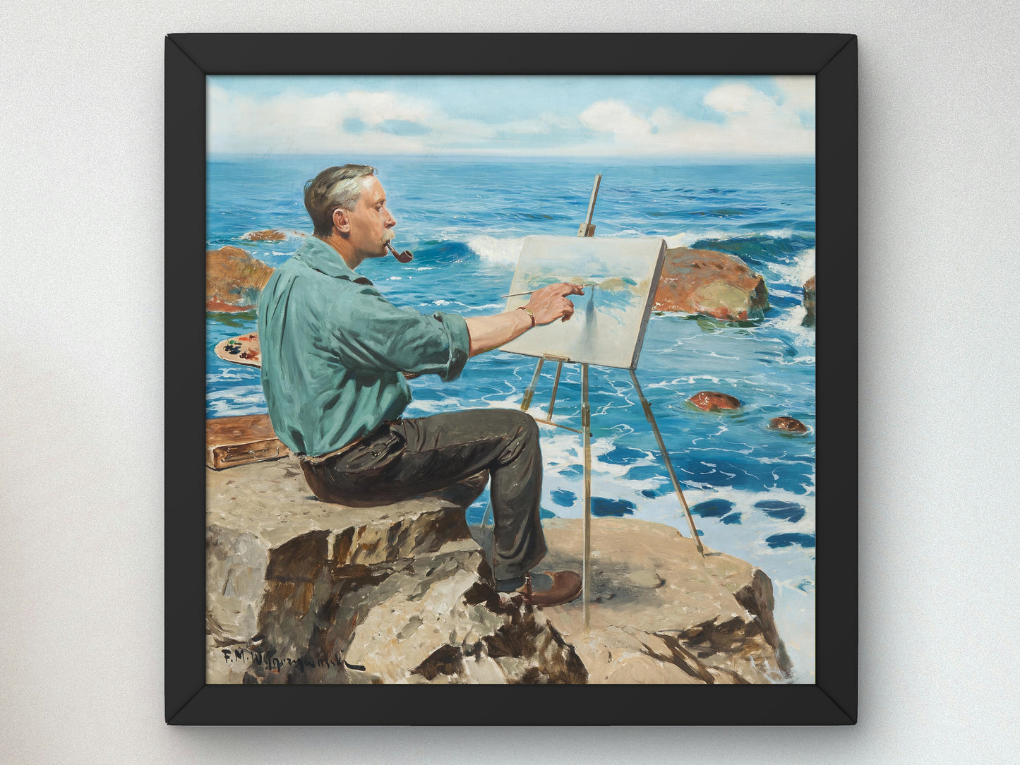 Self Portrait against the Sea by Feliks Michał Wygrzywalski 1928, Wall Art Print, Fine Art Reproduction, Museum Quality Decor, Poster
