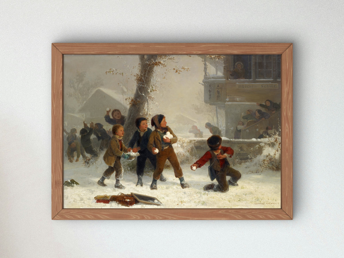 Snowball Fight by Edouard Girardet 1874, Wall Art Print, Fine Art Reproduction, Museum Quality Decor, Poster