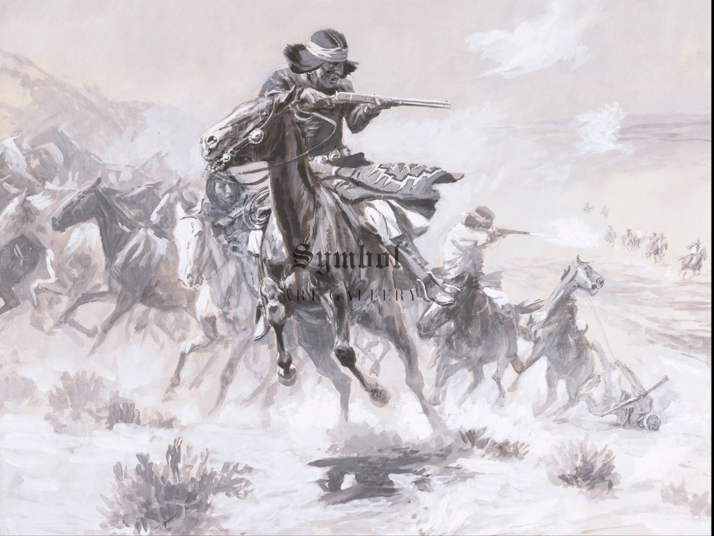 Navajo Indian Horse Thieves Hotly Pursued by Robbed Mexicans by Charles Marion Russell 1904, Wall Art Print, Fine Art Reproduction