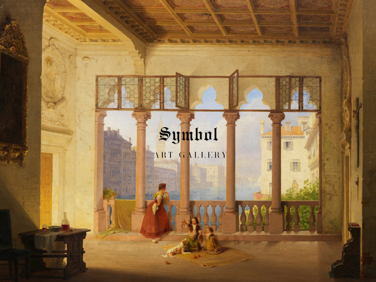Venetian Interior with View of the Campanile and the Doge's Palace by Max Emanuel Ainmiller 1841, Wall Art Print, Fine Art Reproduction