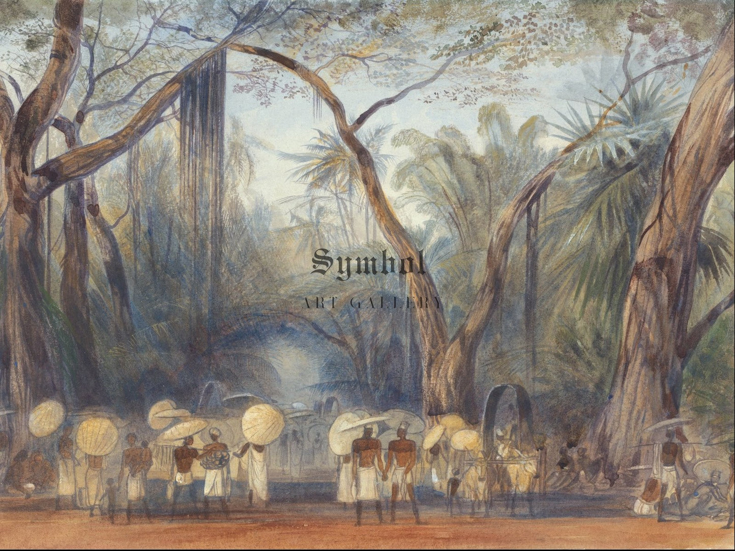 People on the Road Near Calicut Malabar by Edward Lear 1874, Wall Art Print, Fine Art Reproduction, Museum Quality Decor, Poster