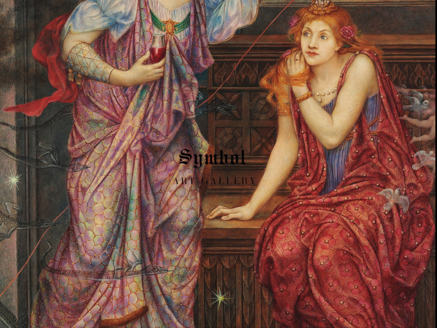 Queen Eleanor and the Fair Rosamund by Evelyn De Morgan 1901, Wall Art Print, Fine Art Reproduction, Museum Quality Decor, Poster