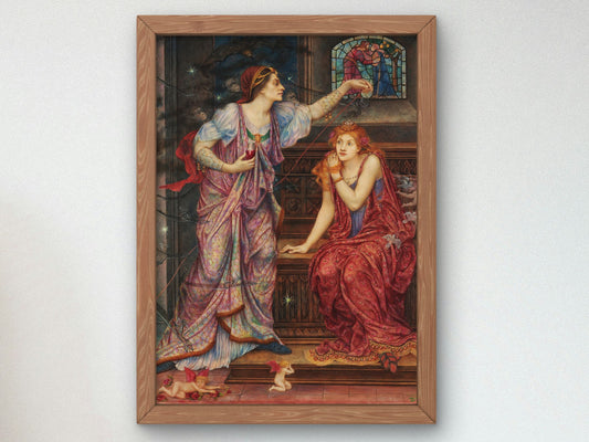 Queen Eleanor and the Fair Rosamund by Evelyn De Morgan 1901, Wall Art Print, Fine Art Reproduction, Museum Quality Decor, Poster