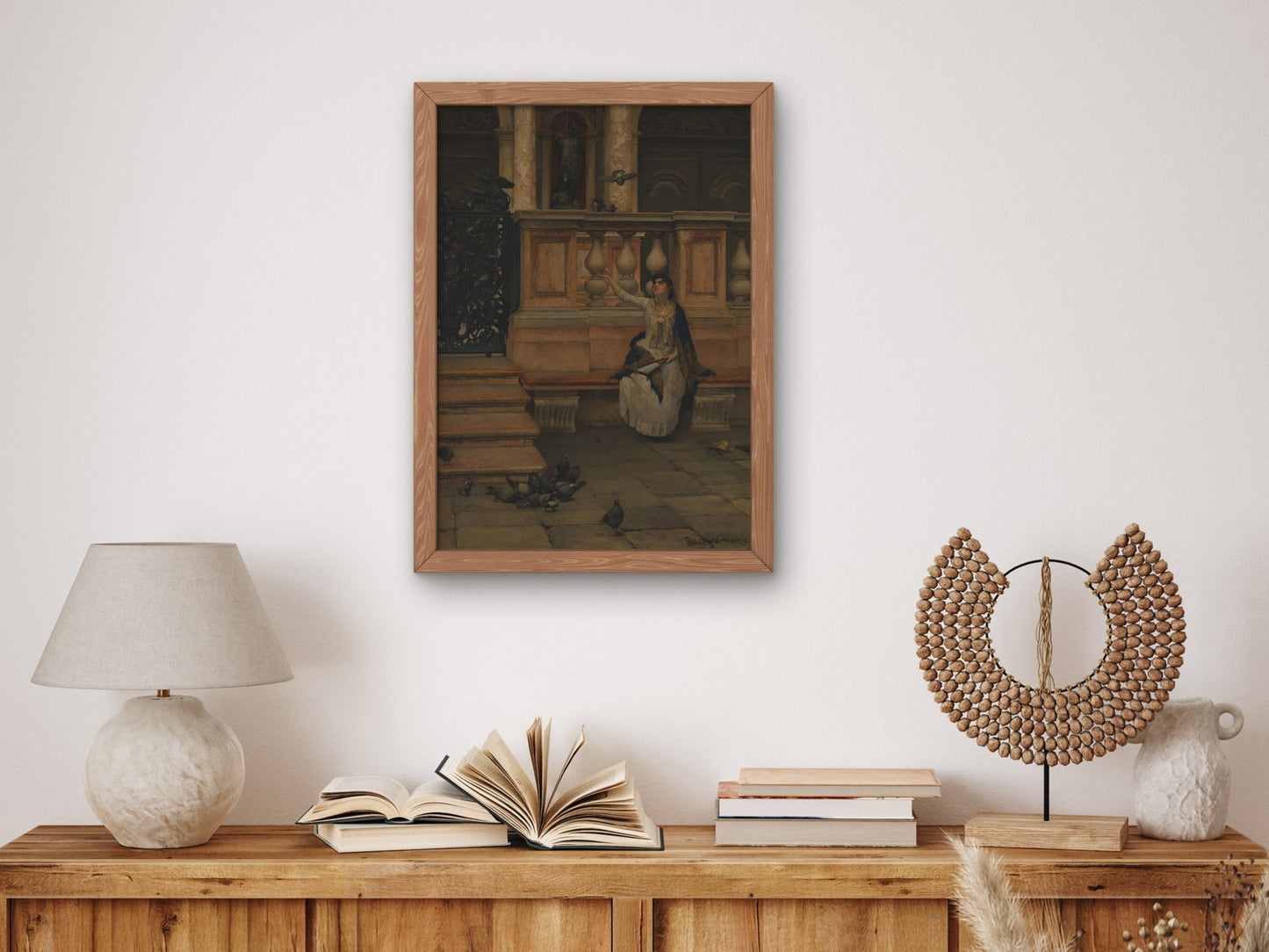 Lady with Pigeons by Dominik Skutecký 1894, Wall Art Print, Fine Art Reproduction, Museum Quality Decor, Poster