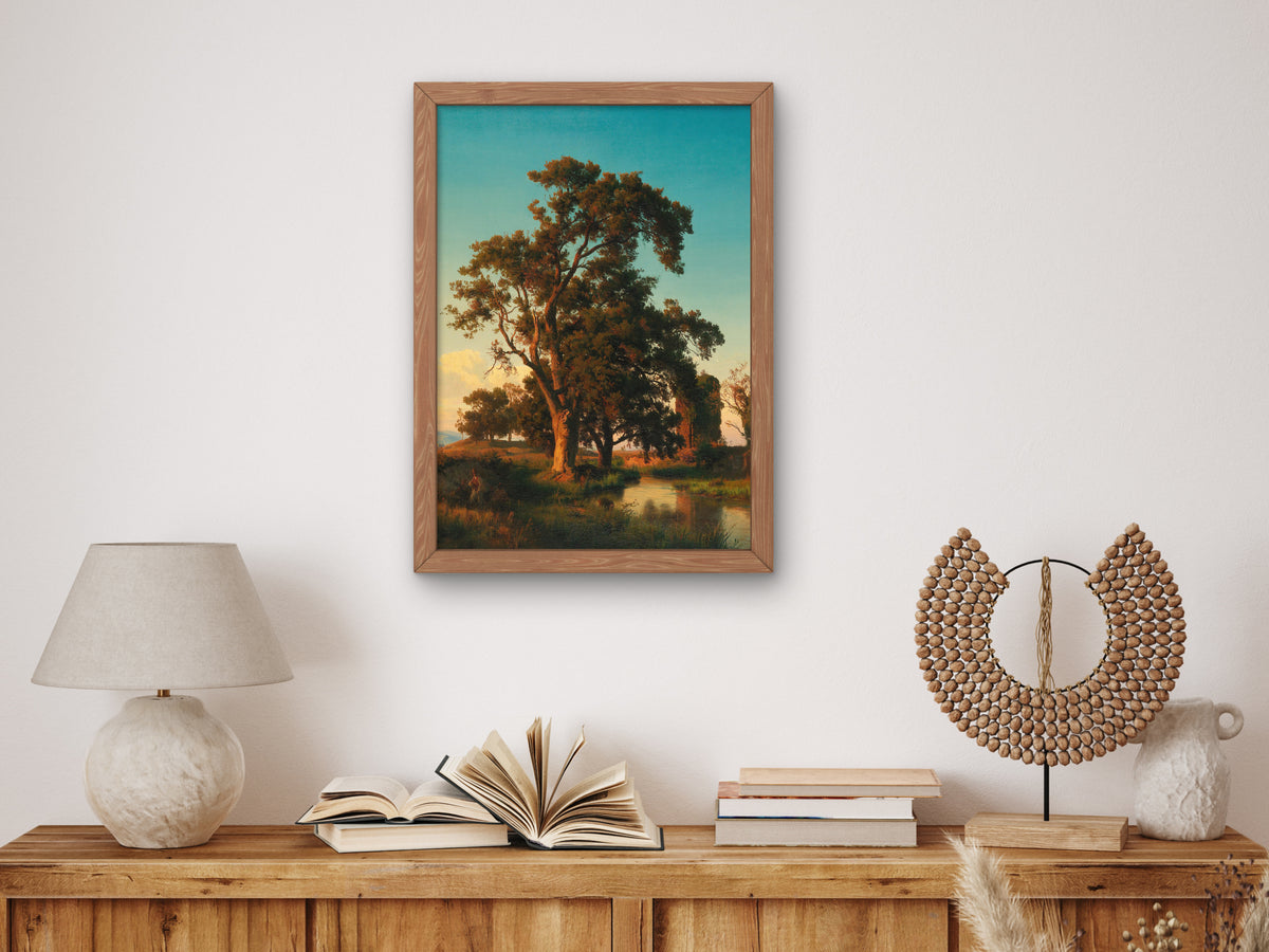 A Majestic Tree in the Evening Light by Oswald Achenbach, Wall Art Print, Fine Art Reproduction, Museum Quality Decor, Poster