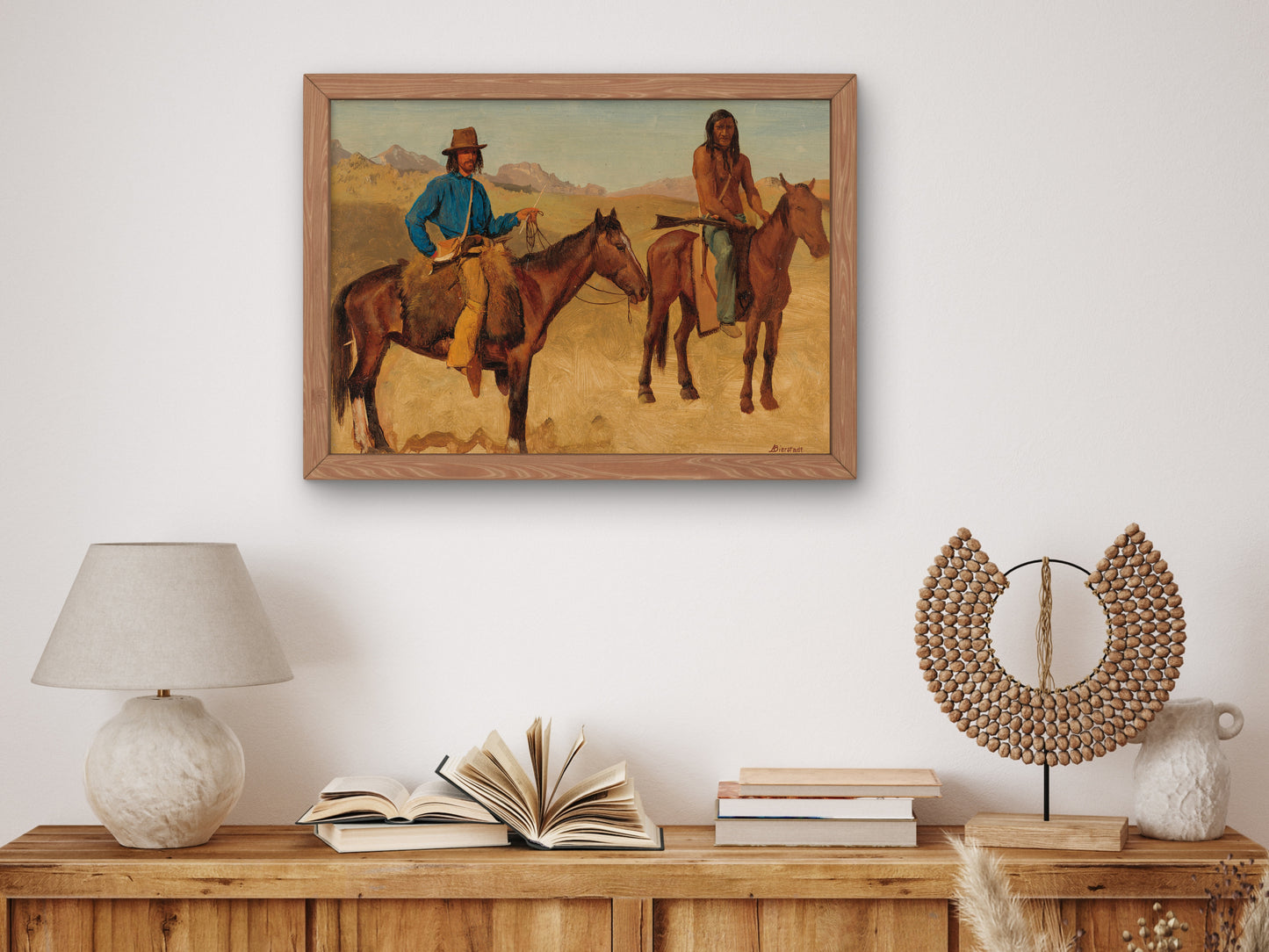 Trapper and Indian Guide on Horseback by Albert Bierstadt, Wall Art Print, Fine Art Reproduction, Museum Quality Decor, Poster