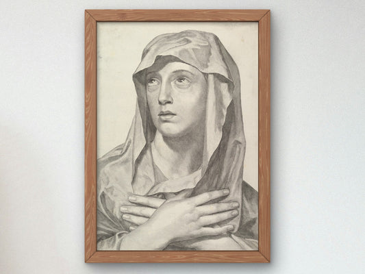 Bust of the Virgin by Claude Mellan 1650, Wall Art Print, Fine Art Reproduction, Museum Quality Decor, Poster