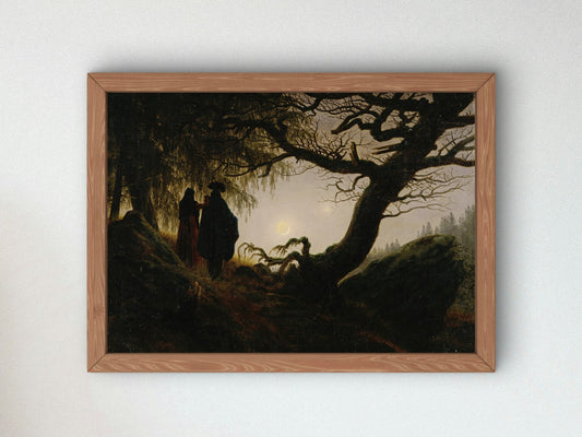 Man and Woman Contemplating the Moon by Caspar David Friedrich 1824, Wall Art Print, Fine Art Reproduction, Museum Quality Decor, Poster