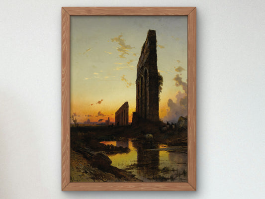 Sunset by the Ruins by Hermann David Salomon Corrodi, Wall Art Print, Fine Art Reproduction, Museum Quality Decor, Poster