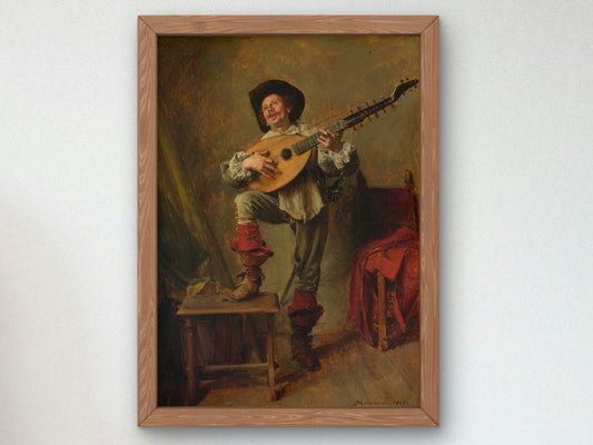 Soldier Playing the Theorbo by Ernest Meissonier 1865, Wall Art Print, Fine Art Reproduction, Museum Quality Decor, Poster