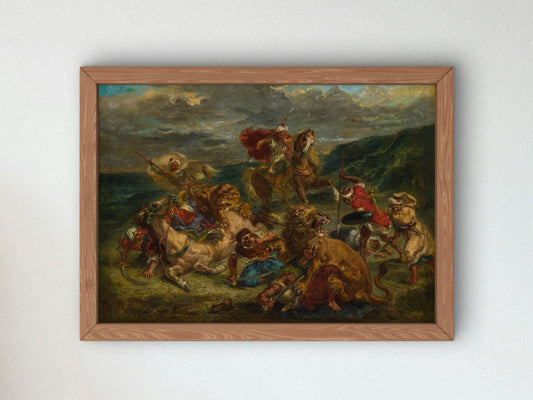 Lion Hunt by Eugène Delacroix 1860, Wall Art Print, Fine Art Reproduction, Museum Quality Decor, Poster
