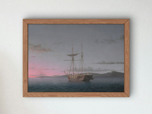 Lumber Schooners at Evening on Penobscot Bay by Fitz Henry Lane 1863, Wall Art Print, Fine Art Reproduction, Museum Quality Decor, Poster