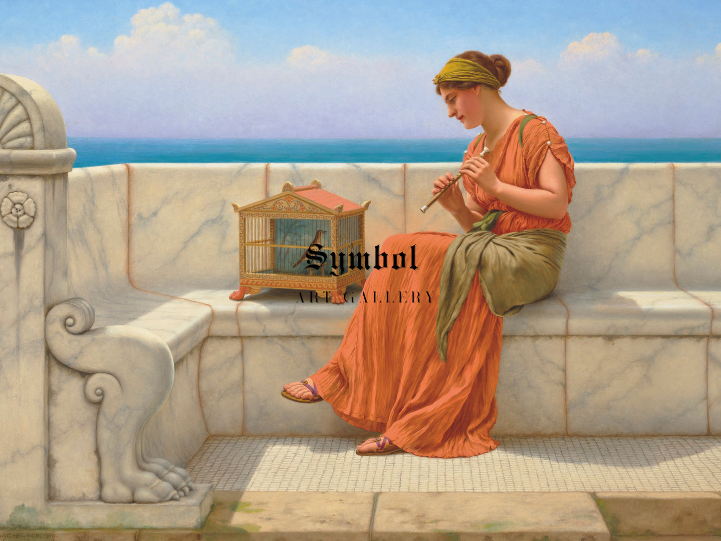 Songs without Words by John William Godward 1918, Wall Art Print, Fine Art Reproduction, Museum Quality Decor, Poster