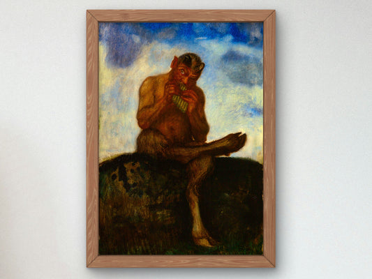 Seated Pan with Flute by Franz von Stuck 1895, Wall Art Print, Fine Art Reproduction, Museum Quality Decor, Poster