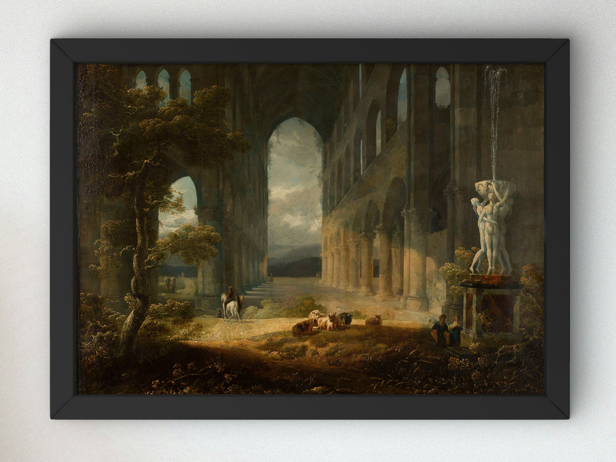Fantastical Ruins with a Pastoral Scene by Jean François Depelchin 1800, Wall Art Print, Fine Art Reproduction, Museum Quality Decor, Poster